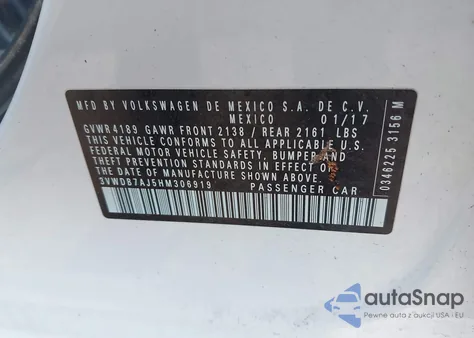 2017 Volkswagen Jetta 1.4T Se from USA, damaged, VIN 3VWDB7AJ5HM306919